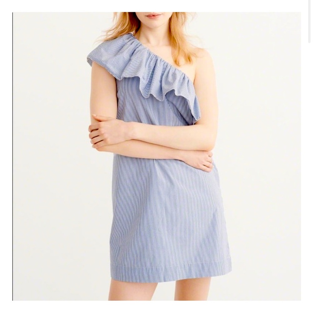 Abercrombie & Fitch One-Shoulder Blue/White Striped Dress w/Ruffle